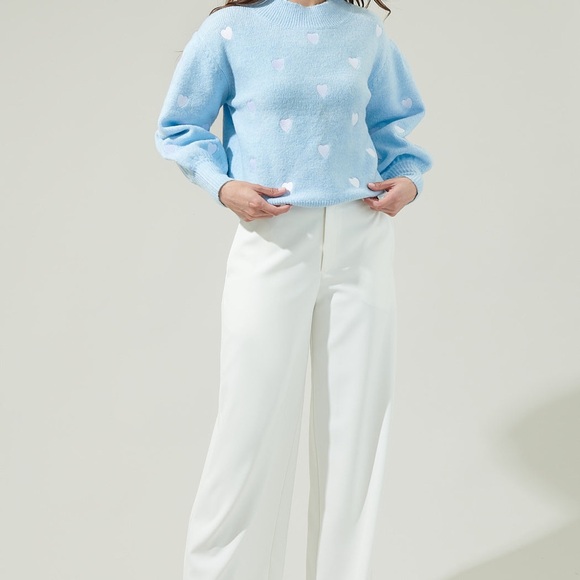 Light Blue Heart Pattern Sweater - Picture 2 of 4